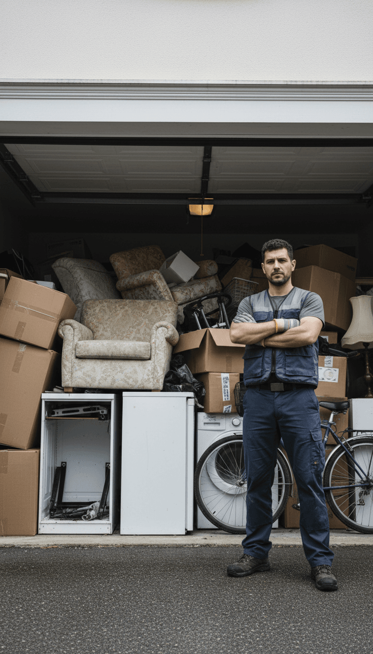 Garage cleanout - cluttered garage space before removal